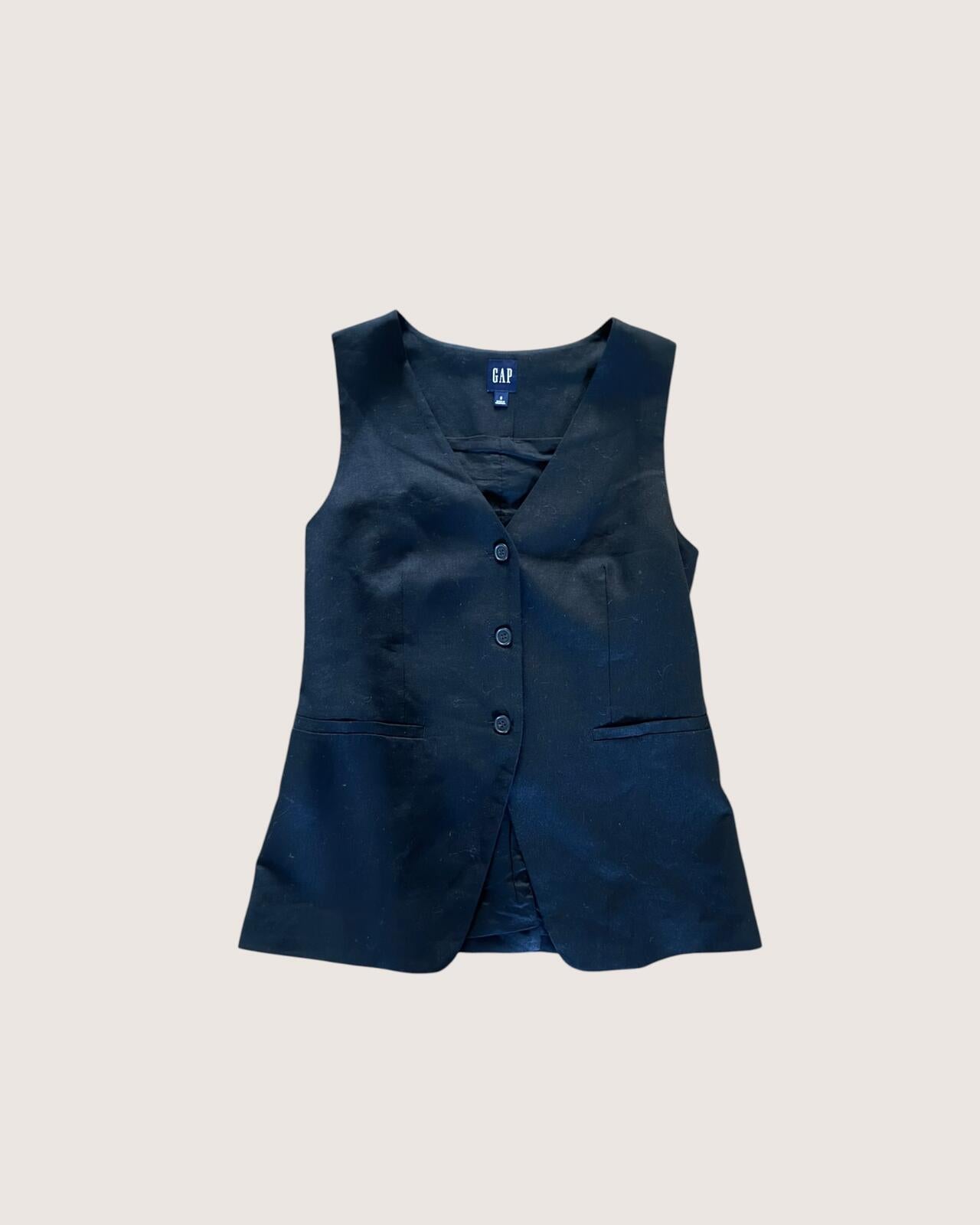 GAP Black Sleeveless Button-Up Vest