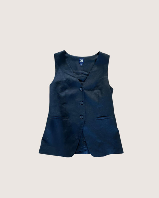 GAP Black Sleeveless Button-Up Vest